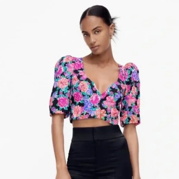 Zara Tops - Zara Black Floral Crop Top